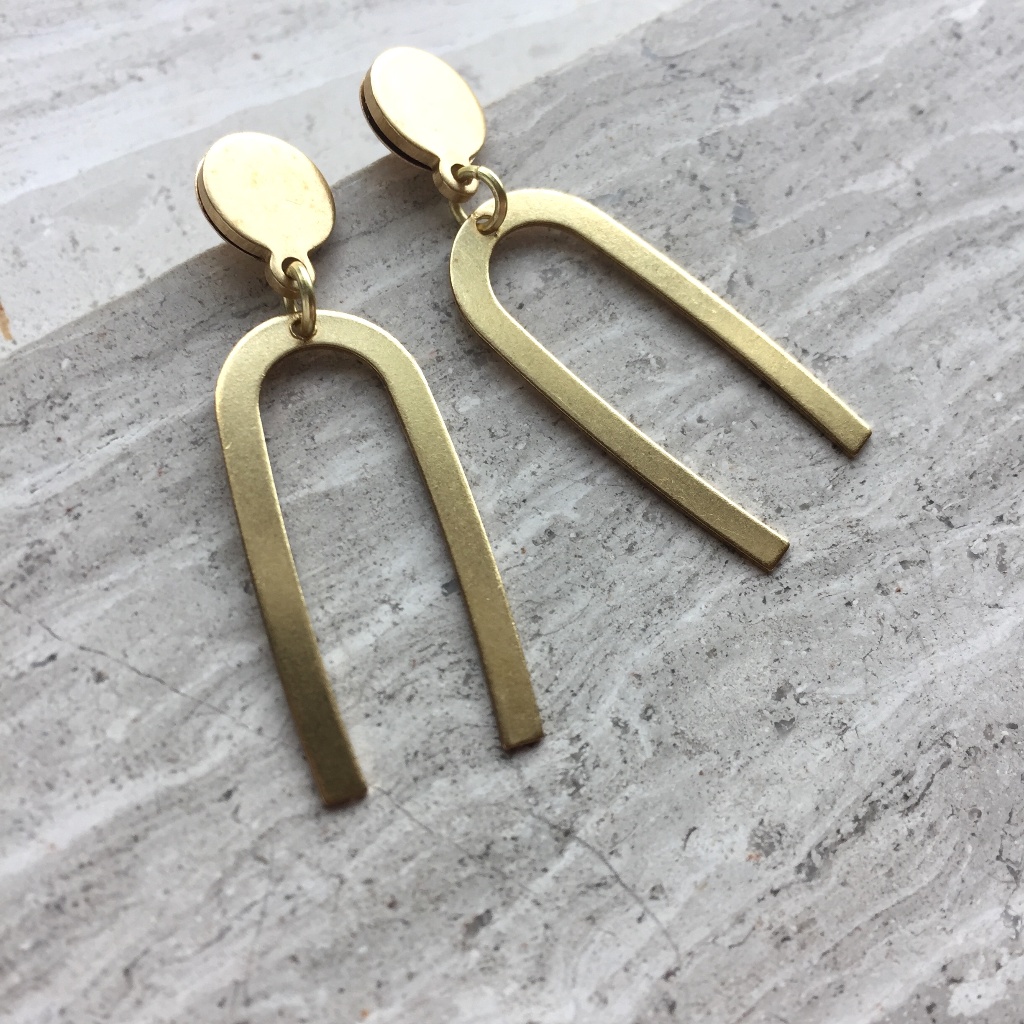 Post Earrings Dangling Brass Horseshoes